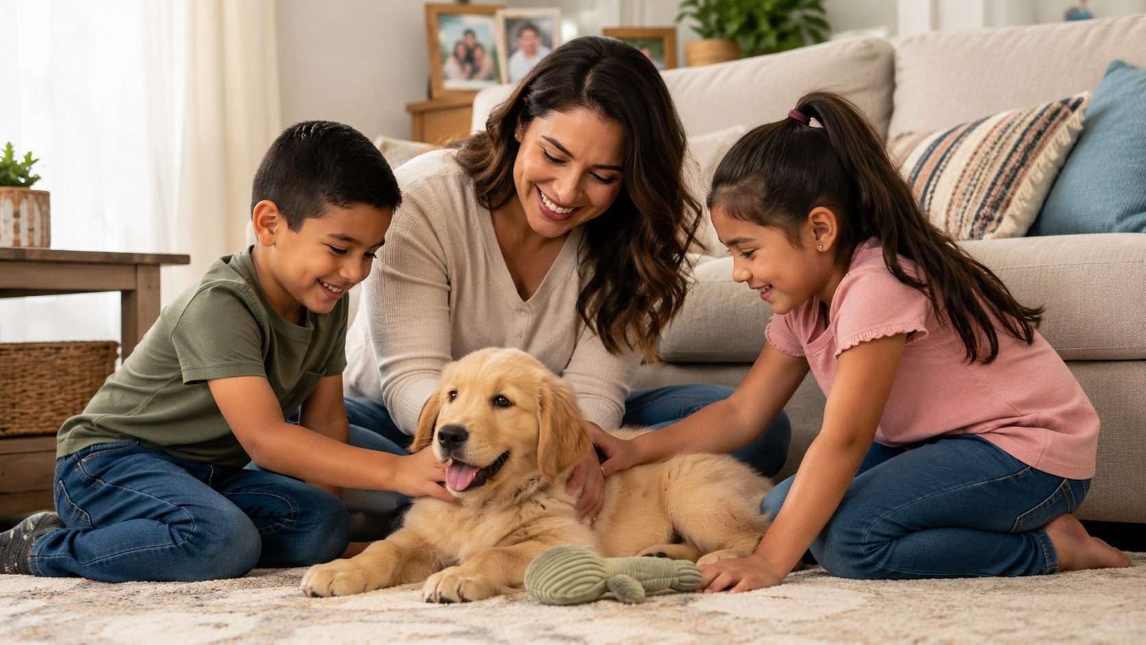 Familia feliz con su cachorro en Dayton